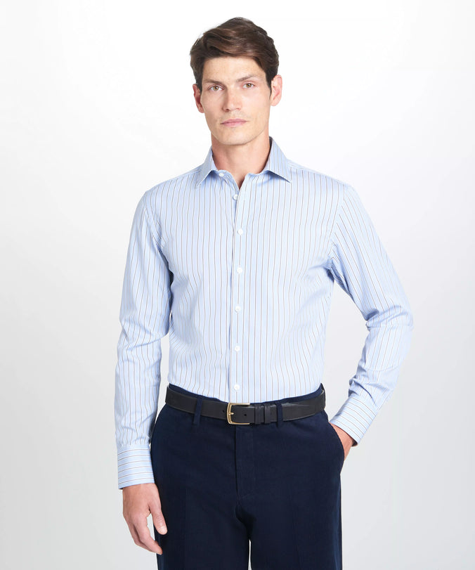 Blue & Navy Tailored Fit Regent End on End Stripe Formal Shirt
