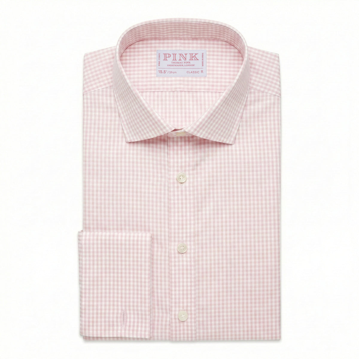 Pale Pink & White Classic Fit Double Cuff Essential Gingham Formal Shirt