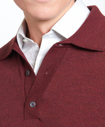 Burgundy Merino Wool Long Sleeve Polo Shirt