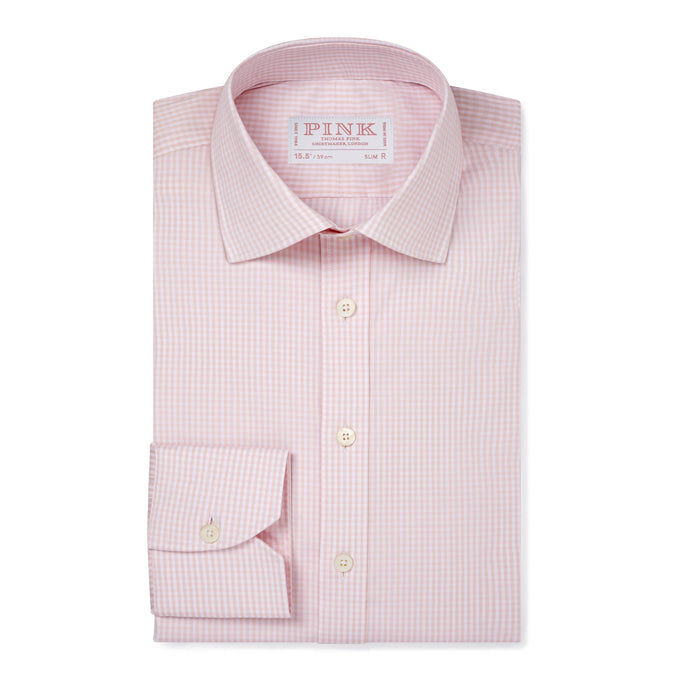 Pale Pink & White Slim Fit Essential Gingham Formal Shirt