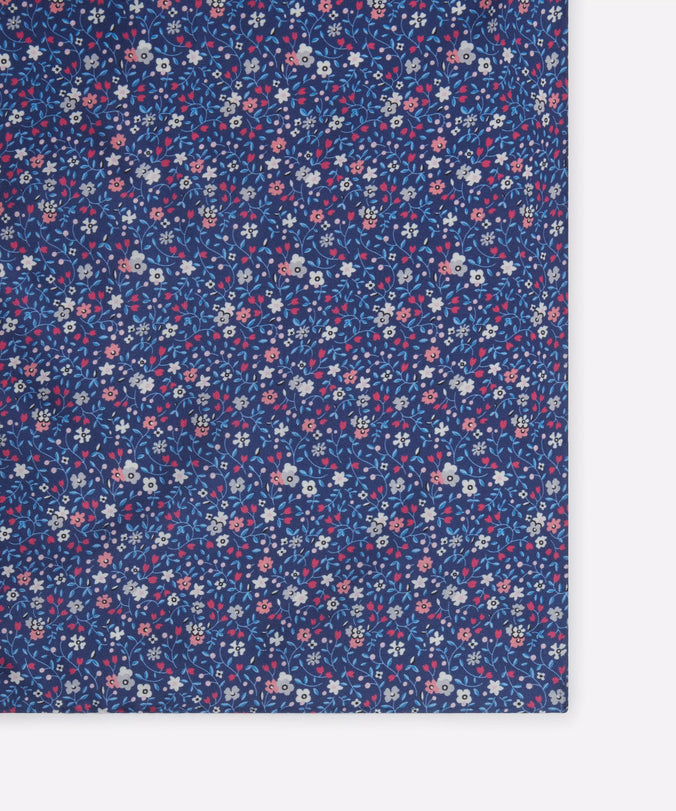 Blue & Pink Small Floral Silk Printed Pocket Square