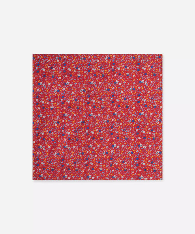 Red & Blue Small Floral Silk Printed Pocket Square