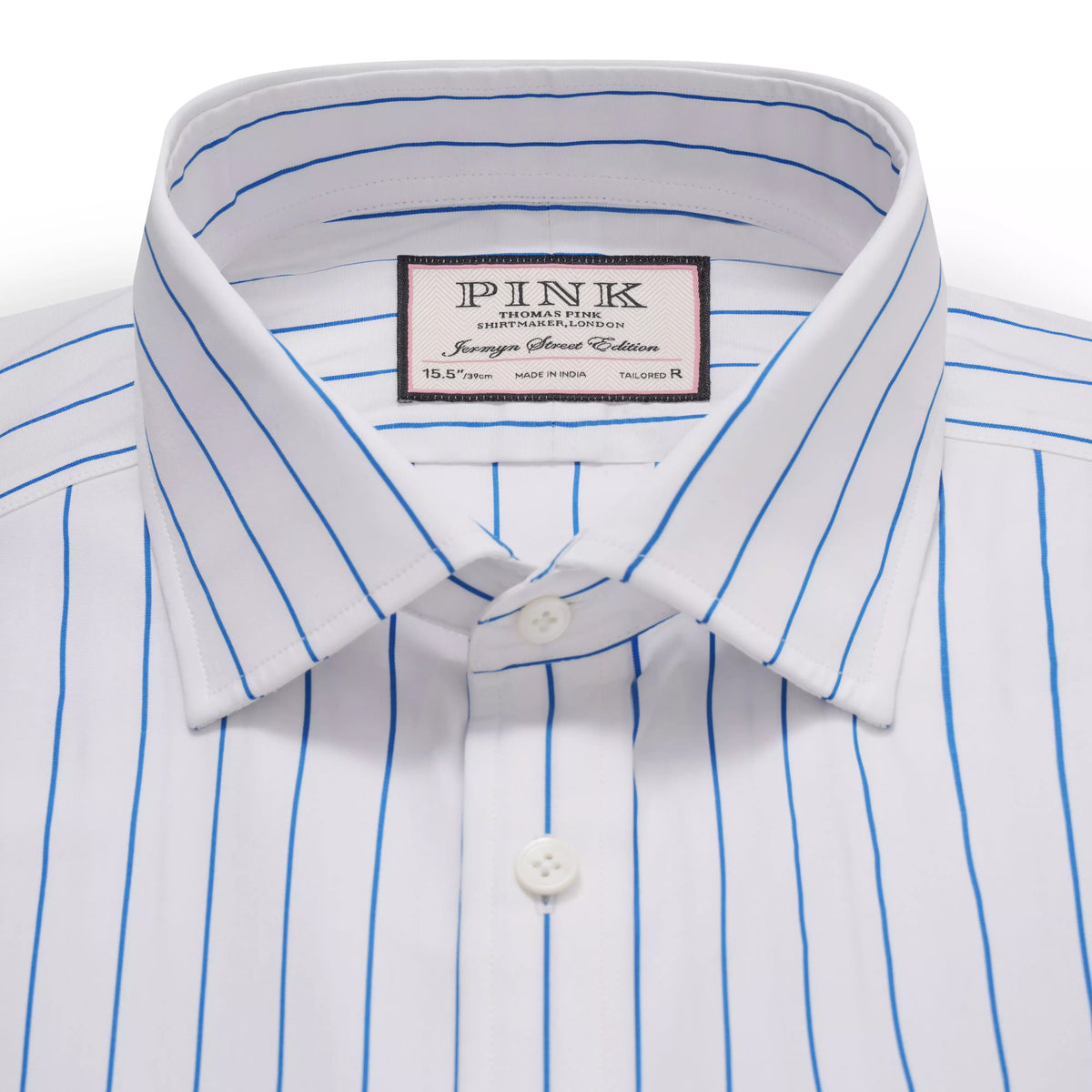 White & Blue Tailored Fit Formal Wide Pin Stripe Shirt