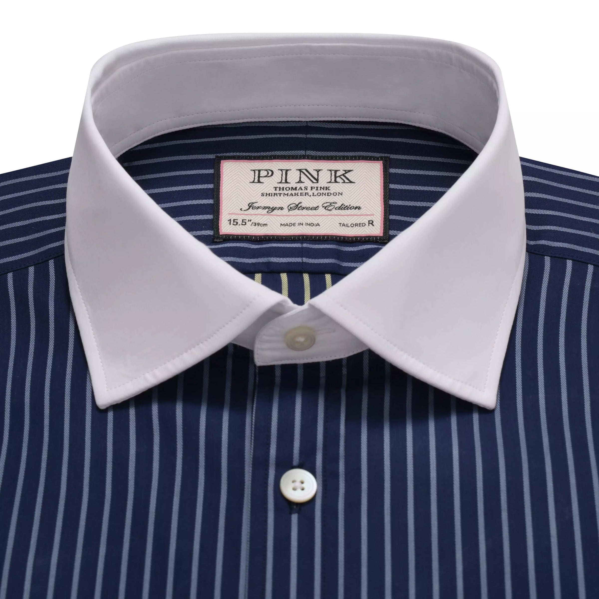 Navy & Blue Tailored Fit Double Cuff Rope Stripe Formal Shirt