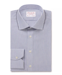 Deep Blue & White Tailored Fit Panama Medium Stripe Formal Shirt