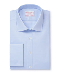 Pale Blue & White Classic Fit Double Cuff Prince of Wales Check Formal Shirt